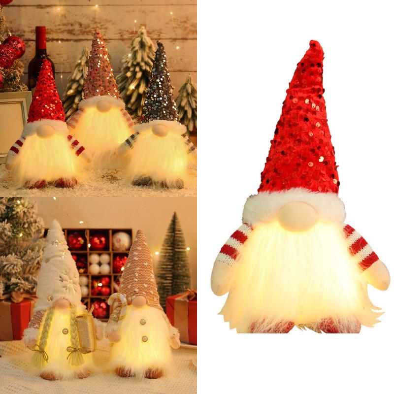 Charming Lighted Christmas Plush Gnome Doll With Shimmering Sequins And Colorful Accessories For Holiday Decorating