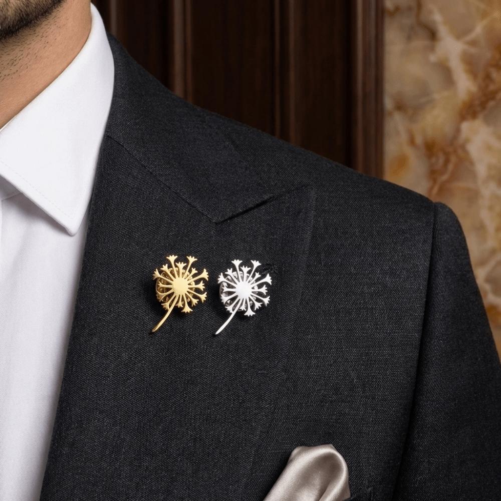 Stainless Steel Blowball Brooch Luxury Suit Badge Pin Trendy Women Brooch  Suit Collar
