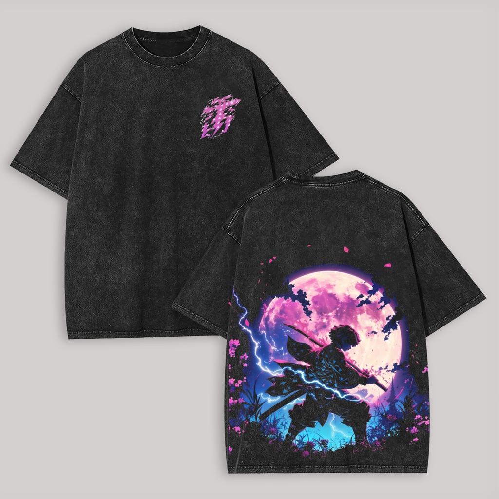 Demon Slayer Anime Lover Washed T-shirt Year round clothing high quality personality Clothes Plus Size Unisex New Model Couples tee