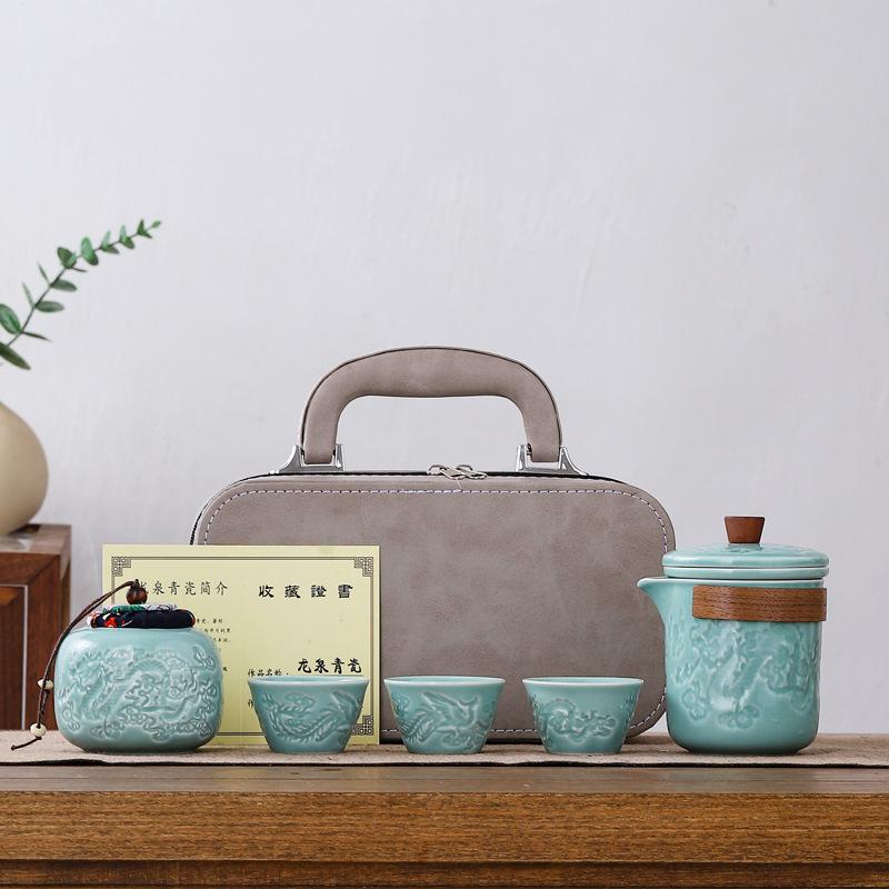 Селадоновый дорожный чайный набор для кемпинга на открытом воздухе, портативная экспресс-чашка, подарочная коробка, подарок