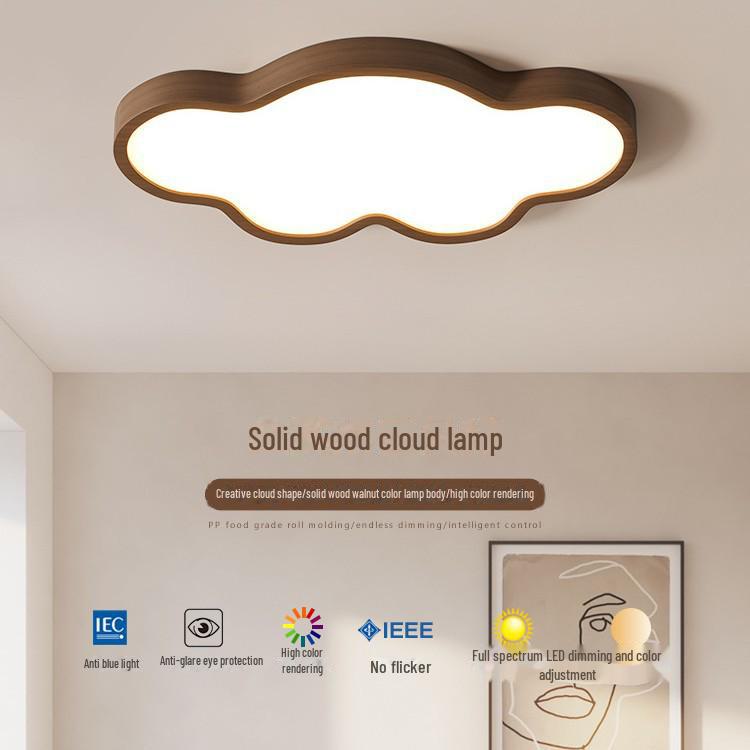 Nordic Style Walnut Solid Wood Ceiling Lamp for Living Room, Bedroom, Study - Eye Protection, Antique Finish