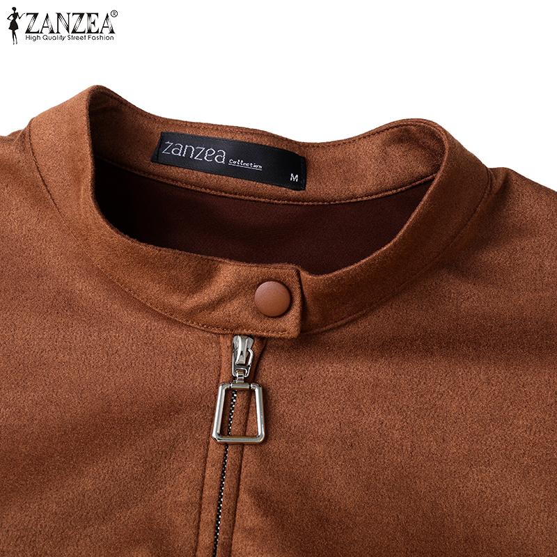 ZANZEA Женские осенние куртки с воротником-стойкой и длинным рукавом, свободные карманы