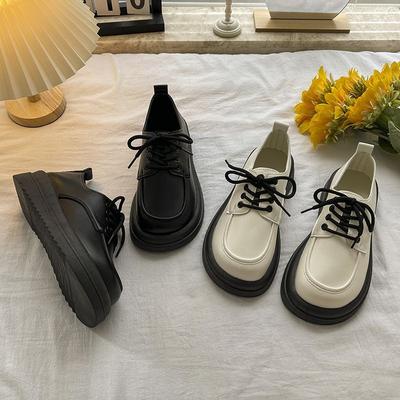 Женские осенние туфли с большой головой и маленькие кожаные туфли 2025 новая ретро британский стиль универсальные туфли на платформе-маффин со шнуровкой одинарные туфли с юбкой