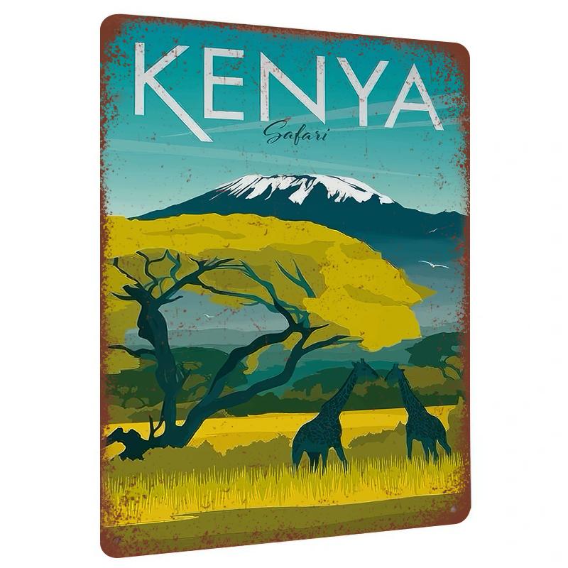 Kenya Safari Metal Wall Art Giraffe Mountain Landscape Painting Home Decor for Living Room Bedroom