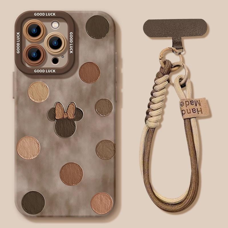 Mobile phone case with lanyard for Apple 17 brown mini 16promax autumn and winter 14 new 15 sets of 13 silicone soft case