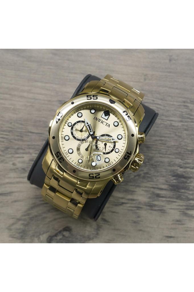 [Invicta] Мужские часы Invicta Pro Diver, Кварцевые, Корпус 48 мм, Браслет из нержавеющей стали золотого цвета, Циферблат золотого цвета, 0074 [Оригинальный продукт] [Б/у]