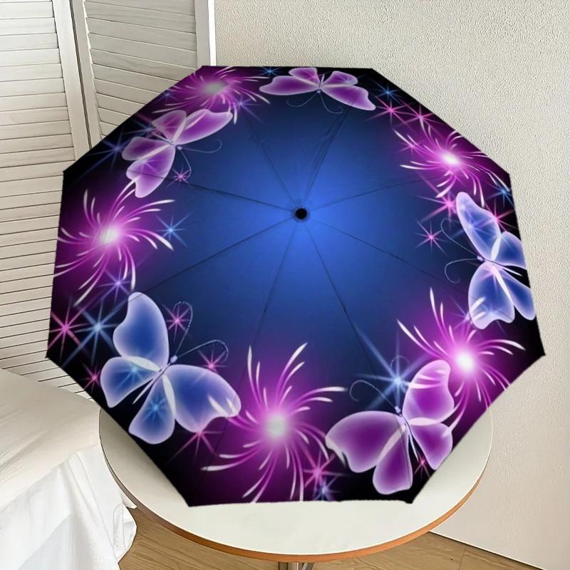 1pc Butterfly Fireworks Circular Frame Umbrella with Plastic Handle,Suitable for All Seasons Home Travel Outdoor UmbrellaDD1801