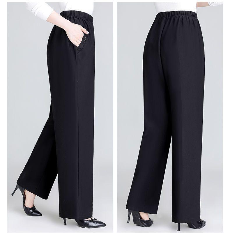 Женские летние брюки больших размеров однотонные эластичные с высокой талией повседневные брюки для женщин среднего возраста свободные прямые брюки