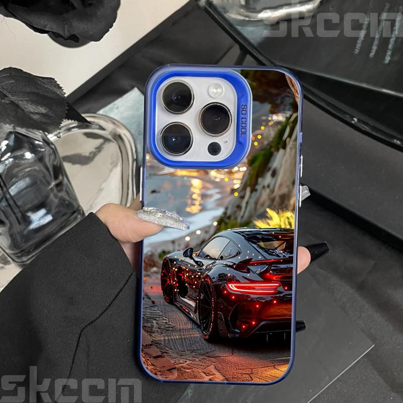 Модный блестящий чехол для телефона с автомобильным принтом для iPhone 16 16E 15 14 13 12 11 Pro Max XR X XS 7 8 Plus Задняя крышка из материала IMD