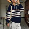 Women's horizontal striped hooded sweatshirt, drawstring hooded design, long sleeves all-over striped print, retro casual style