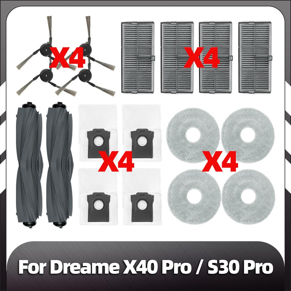 Совместимость с Dreame X40 Ultra / X40 Pro / S30 Pro Ultra Робот-пылесос Детали Основная боковая щетка HEPA-фильтр Насадки для швабры Детали пылесборника