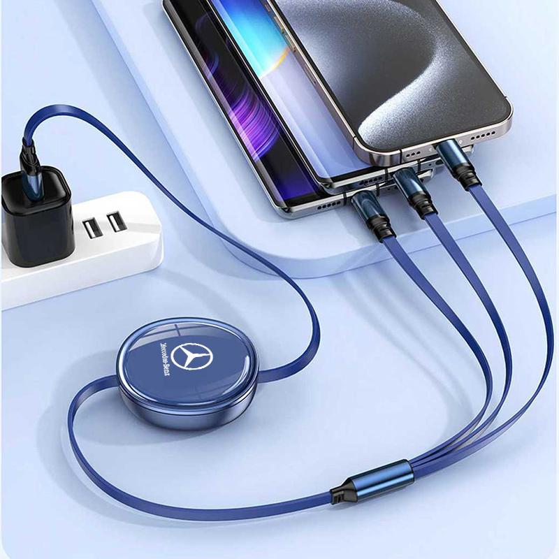 Car Retractable 3 In 1 USB Fast Charging Cable Scalable Design for Mercedes Benz C E S Class GLC W206 W223 W214 E300C260C300S450