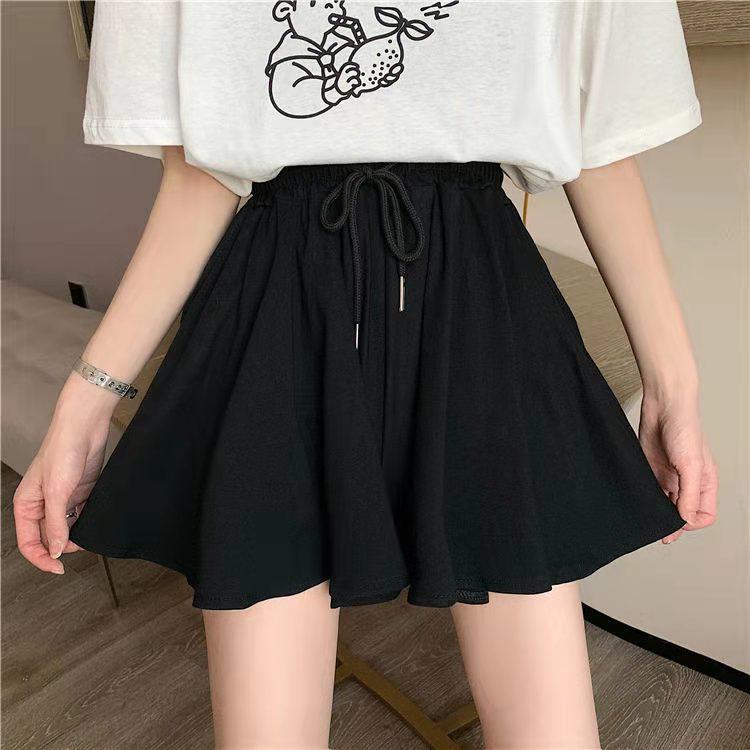 Korean High-Waist Cotton A-Line Shorts for Women - Summer Slim Fit, Loose Sports Wide-Leg Design