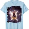 Laser Cat Playing Guitar Space Galaxy Lightning Graphic Mens Tshirt