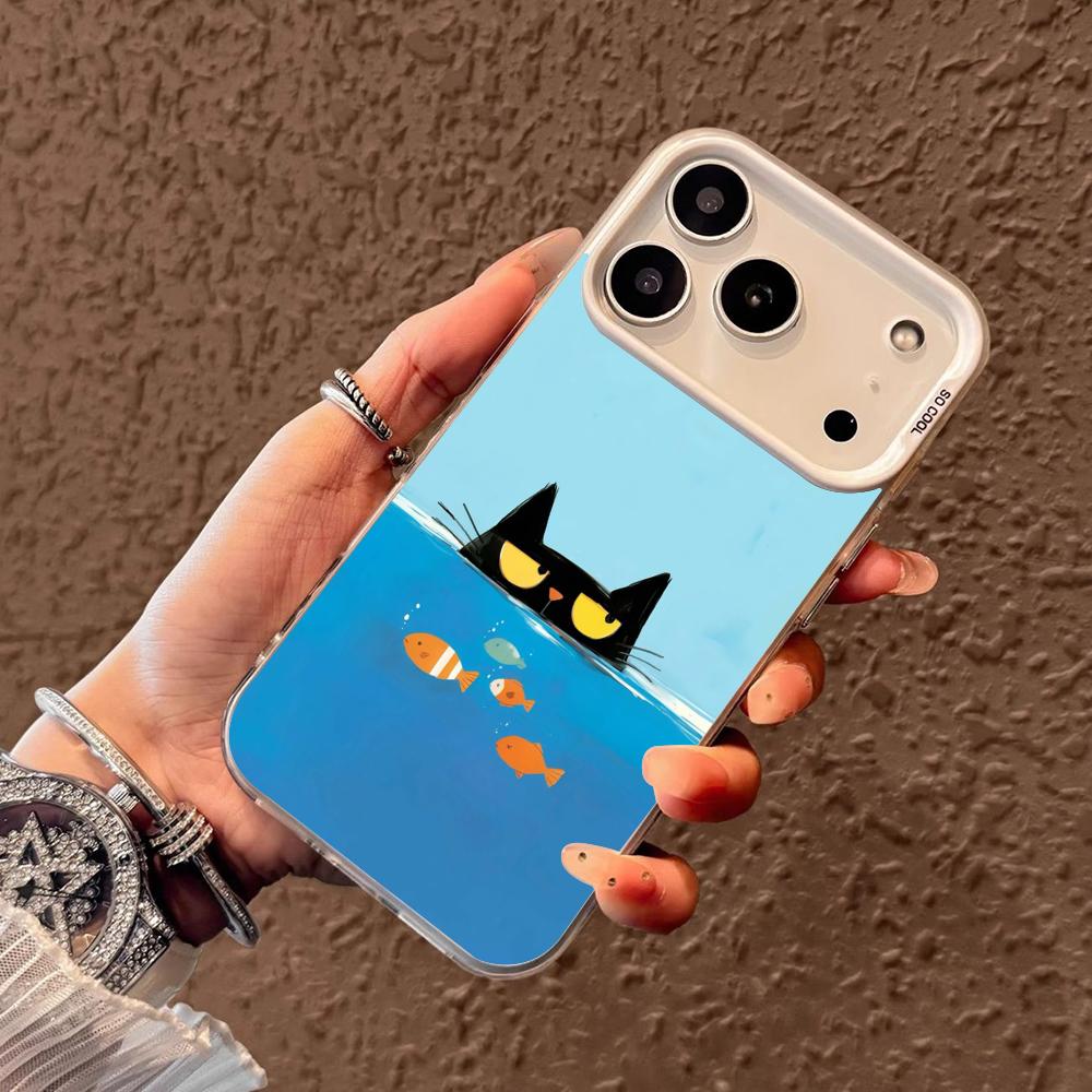 Чехол для телефона «Кошки и рыбы» для iPhone17 16 15 14 13 12 11 Pro/ Max/Plus ударопрочная задняя крышка защита от отпечатков пальцев