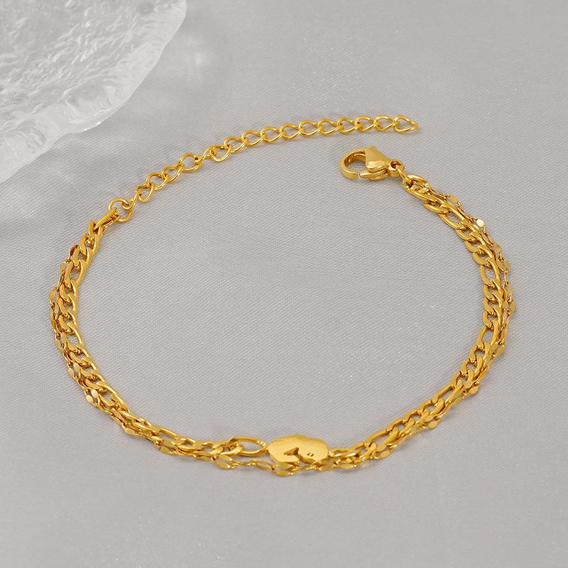 Новый простой и модный двухслойный наборный браслет для ног из титановой стали с геометрическим узором для женщин