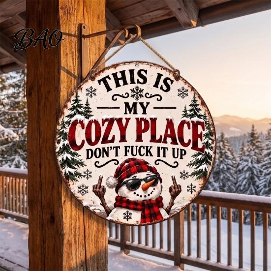 Balcony Ornament for Plants Christmas Metal Hanging Sign, This Is My Cozy Place Decorative Wall Decor, Weather Resistant Yard Art Funny Pendant,