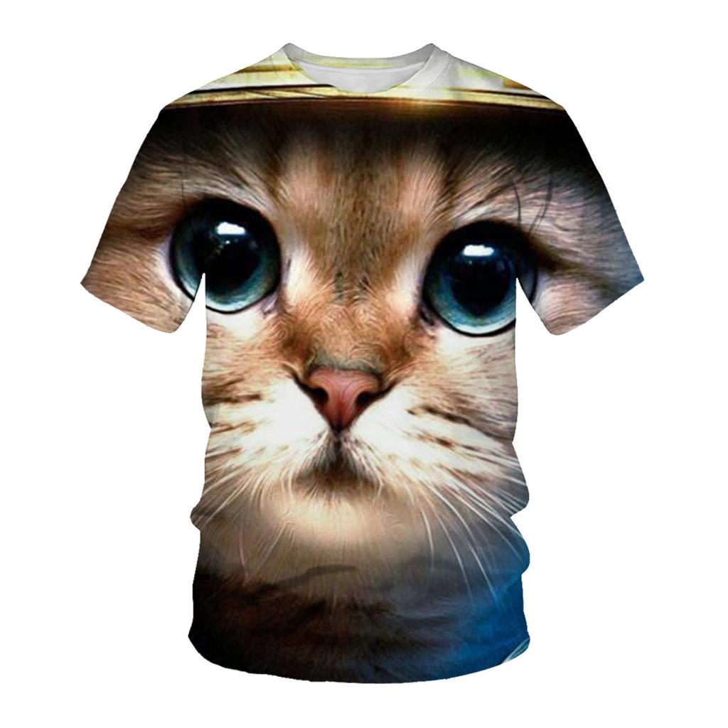 Летняя мужская футболка с 3D животным принтом, футболки с узором «ленивый кот», свободные топы с круглым вырезом и короткими рукавами для мужчин