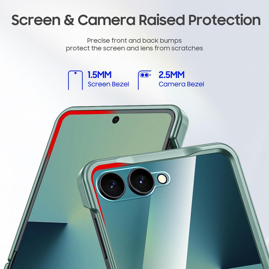 Для Samsung Galaxy Z Flip 7 с держателем для карт [RFID-блокировка] и защитой шарнира и HD-защитой экрана, Прочный противоударный чехол для телефона - Мятно-зеленый