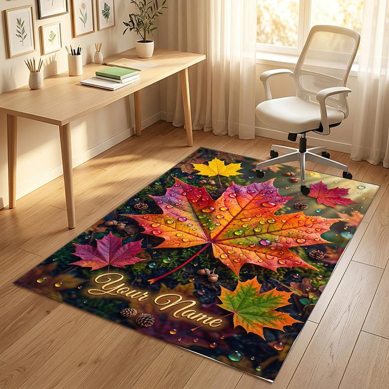 Autumn Harvest Festival Theme Soft Crystal Velvet Rug Custom Name & Text Print Non Slip Floor Rug for Bedroom Living Room