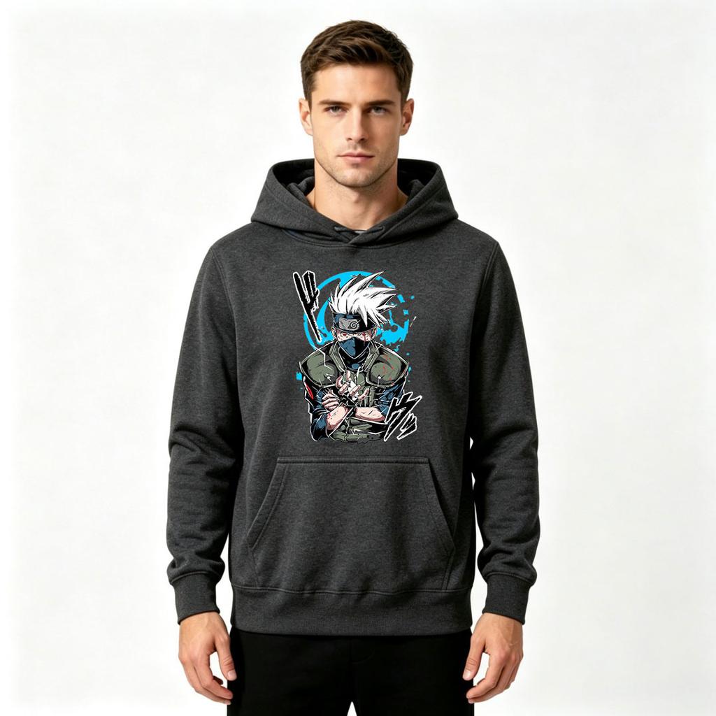 Men Anime Character Print Pullover Hoodie Casual Long Sleeve Sweatshirt for Daily Wear