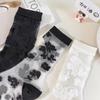 Summer Ultra-thin Transparent Nylon Long Socks Stockings Japanese Fashion Flower Knee Socks Vintage Crystal Silk Socks Stockings