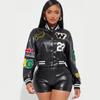 Женская укороченная косуха из искусственной кожи Streetwear Короткий жилет с вышитым воротником Черный S M L XL