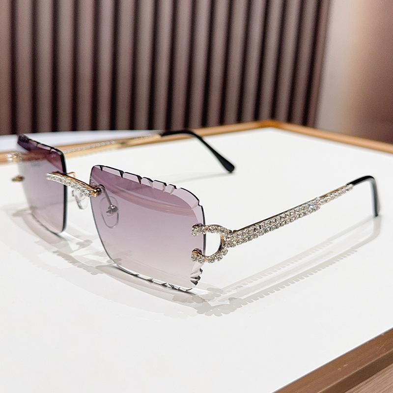 Personalized diamond-encrusted frameless high-value sunglasses ins high-end anti-light glasses Internet celebrity street photography fashion sun