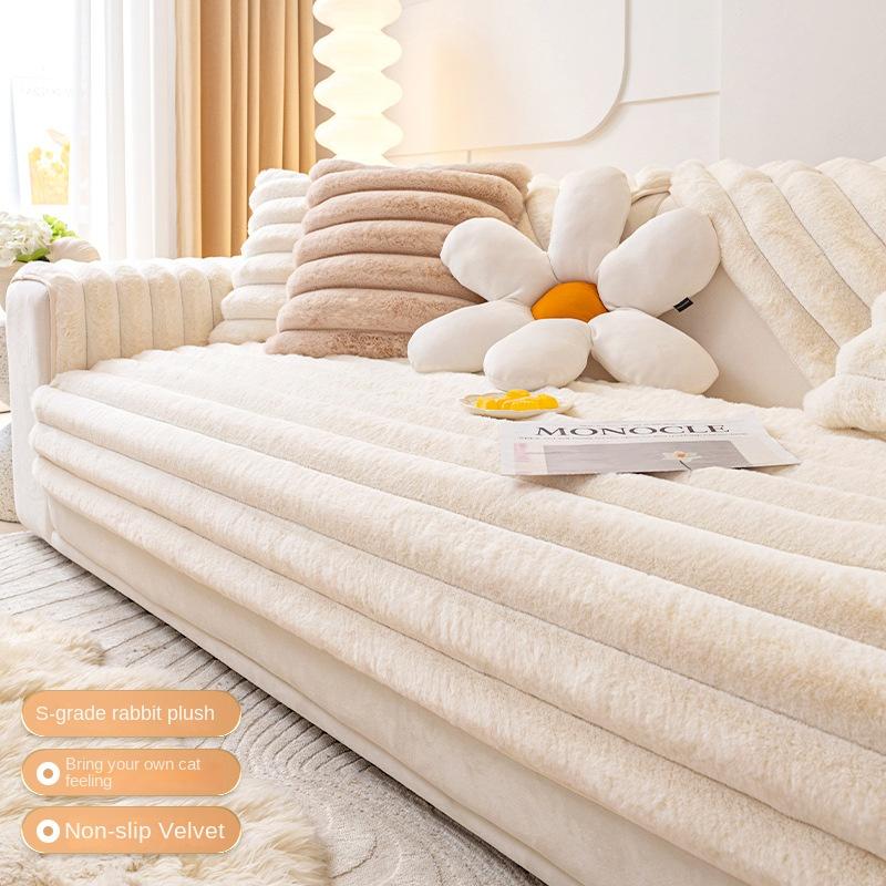 Зимняя подушка для дивана в кошачьем стиле, высококачественный нескользящий утолщенный плюшевый чехол для дивана из высококачественного кроличьего меха, легкий роскошный чехол для подушки, зимний стиль