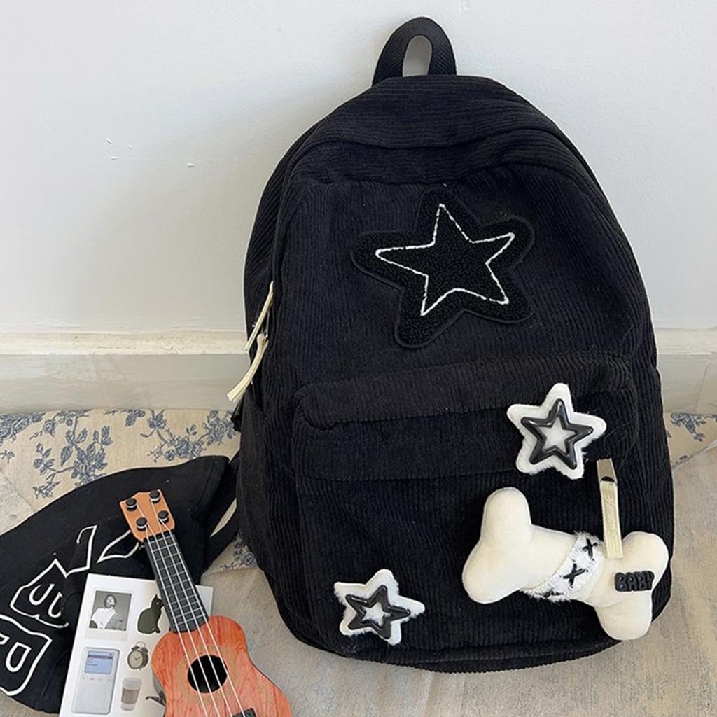 Backpack Bookbags for Girl Student Corduroy Rucksack with Star Pattern Large Capacity Double Strap Shoulder Bag