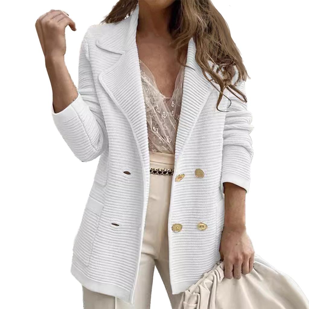 Женские короткие фактурные деловые повседневные рабочие куртки с пуговицами и лацканами, с открытым передом, с длинным рукавом, осенний наряд