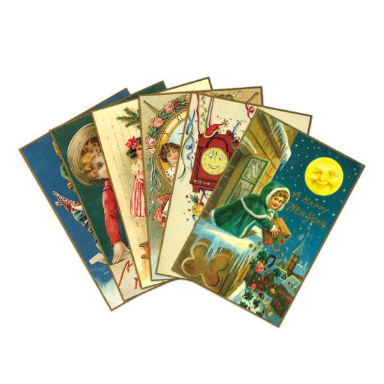 12/24 шт. Поздравительные открытки с Новым годом, ретро-иллюстрации, праздничные открытки с акцентами из золотой фольги для семьи и друзей