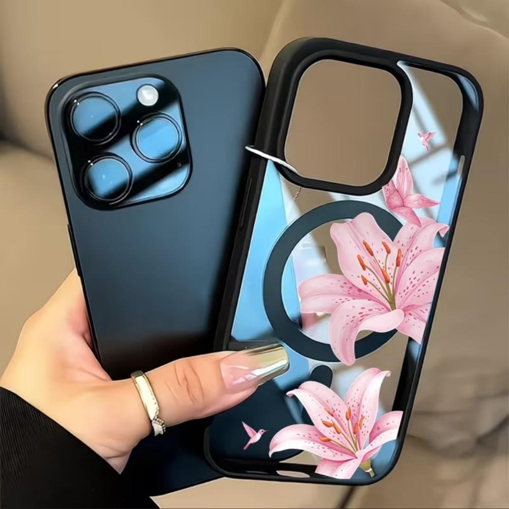 Lily Flower Pattern Macaron Phone Case For 18 17 16 15 14 13 12 11 Pro Xs Max Plus Air Mini XR X 17e 16e Magsafe Cover