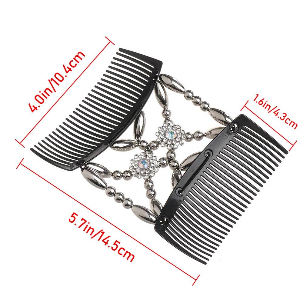Bun Maker Flower Crystal Stretch Double Comb Magic Hair Comb Elastic Hairpin Beaded Hair Clip