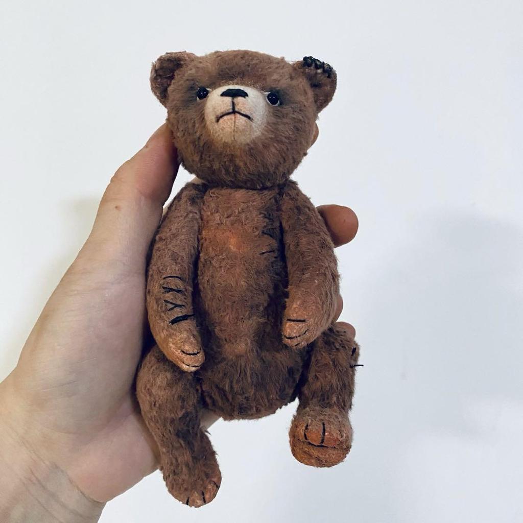 [USED] Teddy Bear, Handmade by an International Artist, Vintage-Style Dark Brown Bear