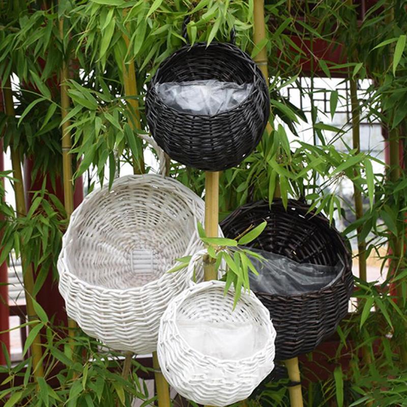 Wall Hanging Planter Plant Flower Pot Handmade Wicker Rattan Basket Home Decor