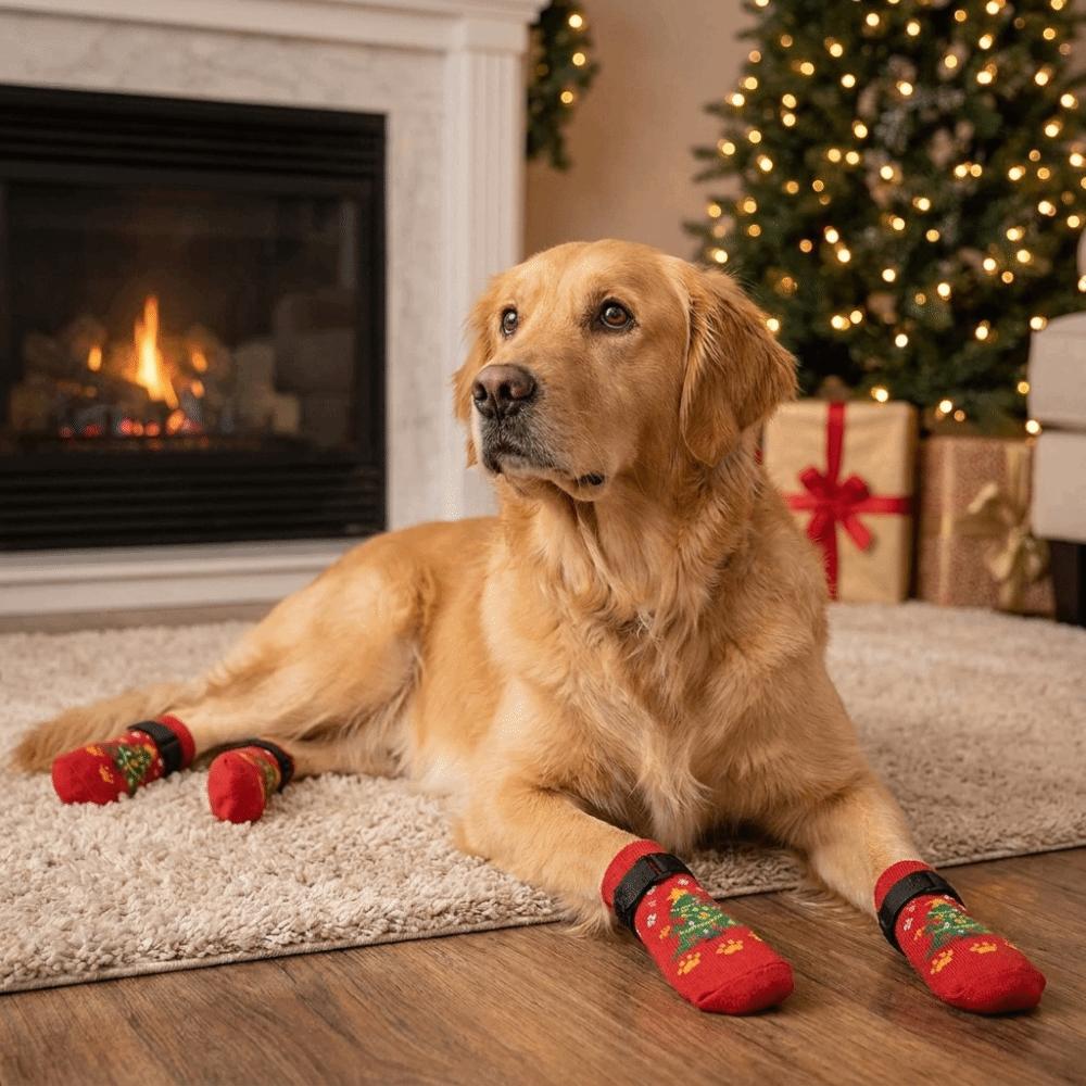 Warm Non Slip Dog Socks Breathable Paws Protectors Pet Boots Christmas Dog Socks  Indoor Socks