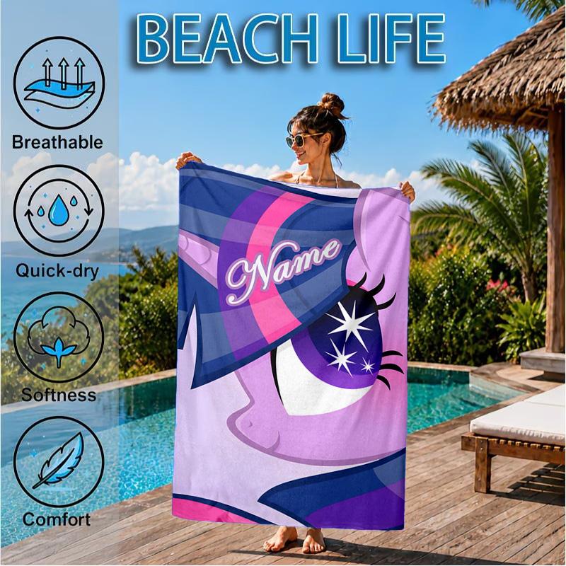 Custom Name Unicorn Pony Beach Towel Microfiber Beach Towel, Lightweight and Quick-Dry, for Summer Travel, Swimming Pool Gift