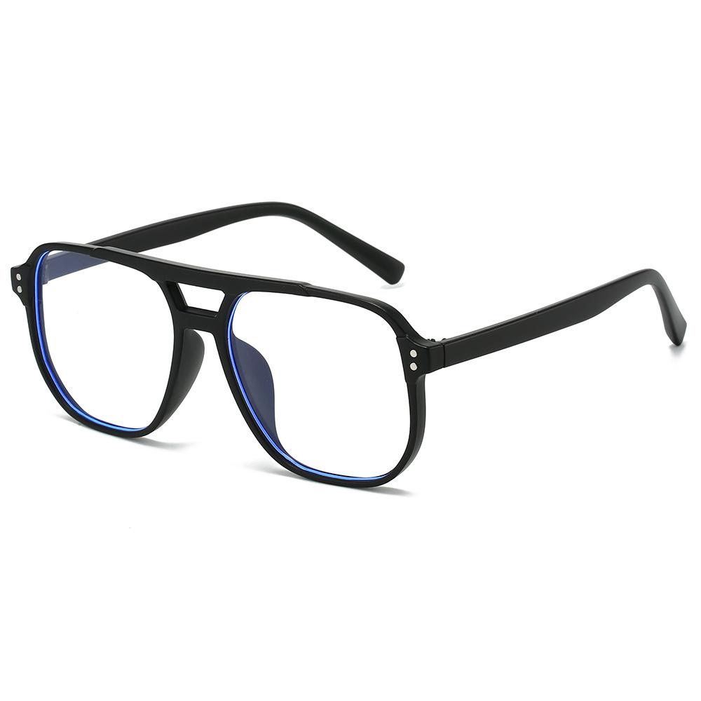 New retro men's and women's square double beam myopia glasses frame Internet celebrity street shot transparent color PC flat mirror