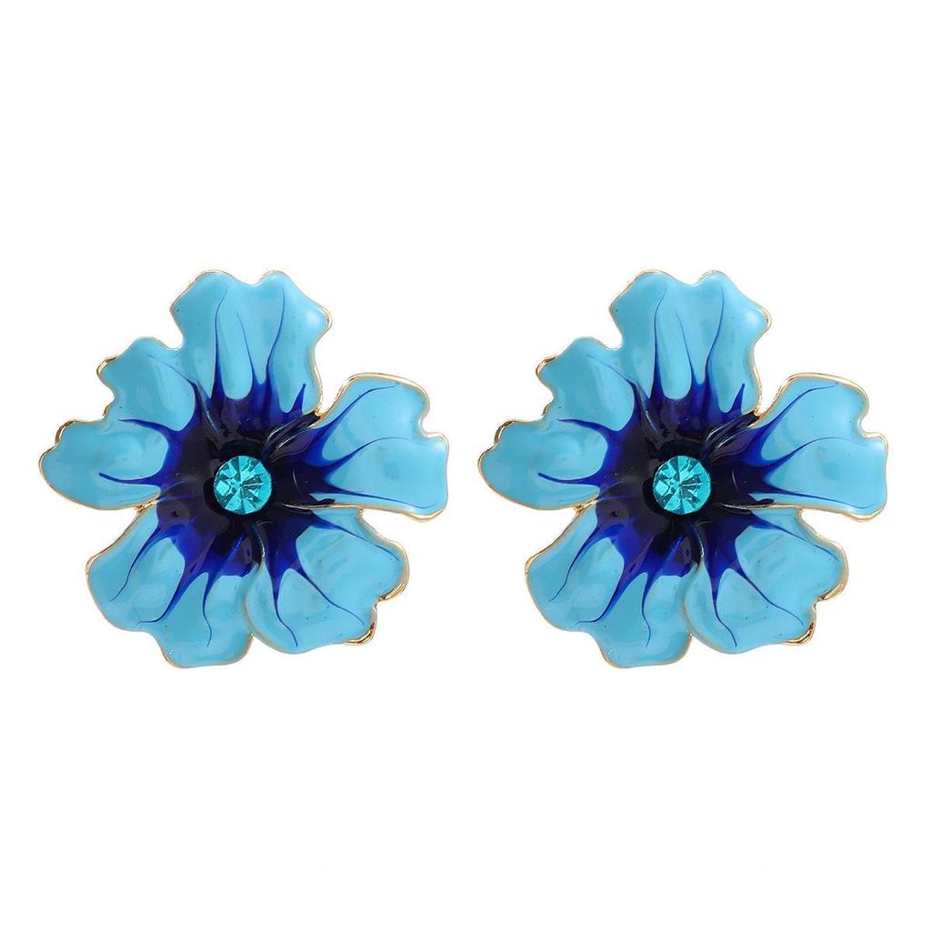 Exaggerated Multi-Color Handmade Flower Oil Drip Earrings for Women