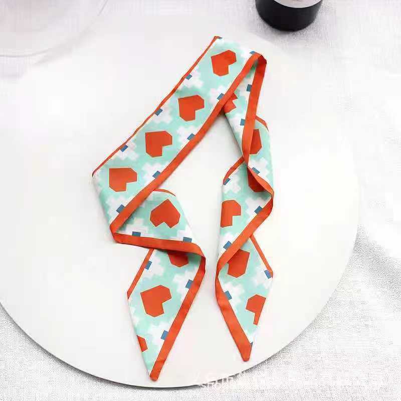 Маленький белый и нежно-зеленый шелковый шарф для женщин, тонкая лента, повязка на голову, резинка для волос, украшение для сумки, длинный