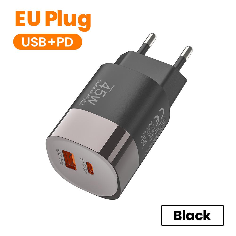 Двухпортовое USB Type C Зарядное устройство Быстрая зарядка 45 Вт QC PD 3.0 Дорожный Настенный Зарядный Адаптер Быстрые USB Зарядки Для Телефона EU US UK Штекер 5