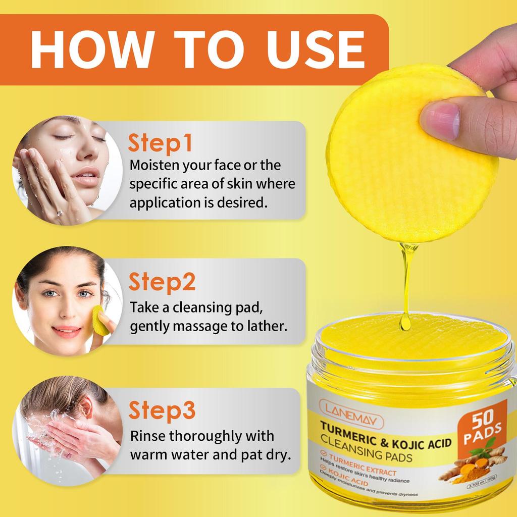 Turmeric & Kojic Acid Cleansing Pads - Deeply Moisturizes and Prevents Dryness, Cleansing Dirt and Cutin,105g