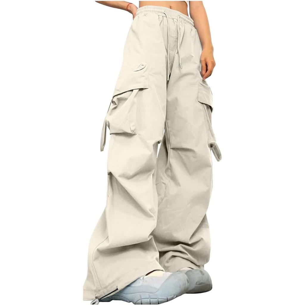 Женские свободные мешковатые брюки-карго с эластичной завязкой Y2K брюки с широкими штанинами и карманами