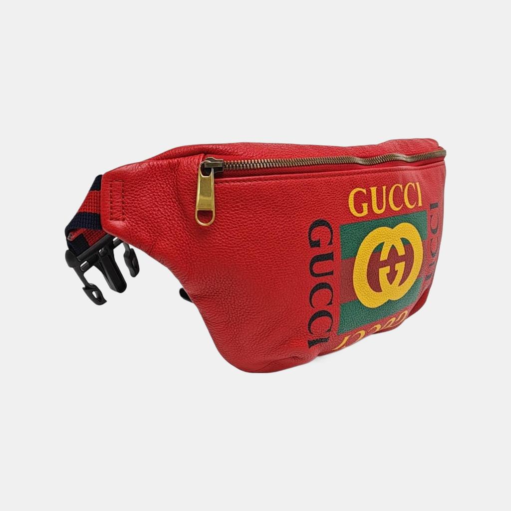 [Pre-Owned] Print Vintage Logo Stripe Web Leather Shoulder Crossbody Chest Bag Waist Bag Large - Very Good #BG0VY9