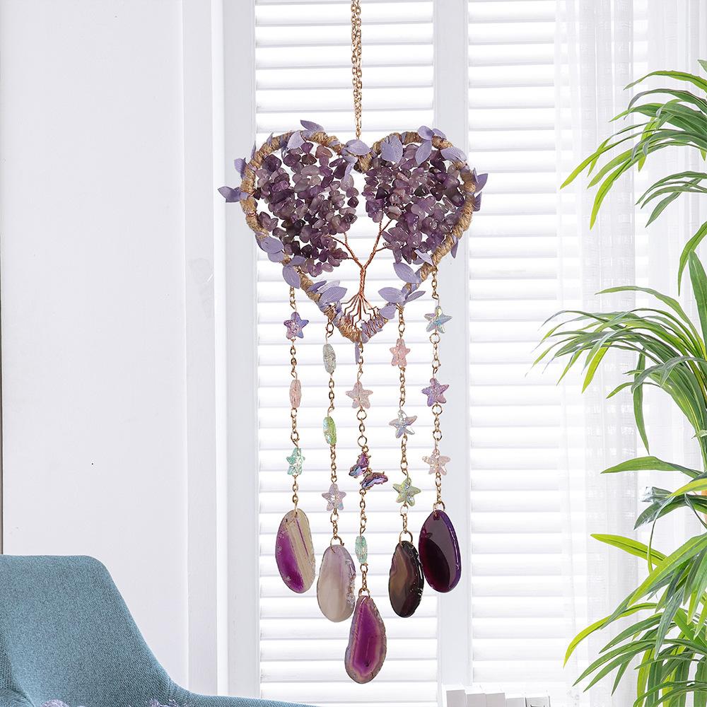 Hand-Woven Wind Chimes Life Tree Dream Crystal Wind Chime Crystal Stone Room Decoration Engraving Christmas