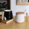 Ceramic Coffee With Lid Spoon Simple Wooden Handle Office Couple Water Cup Engraving