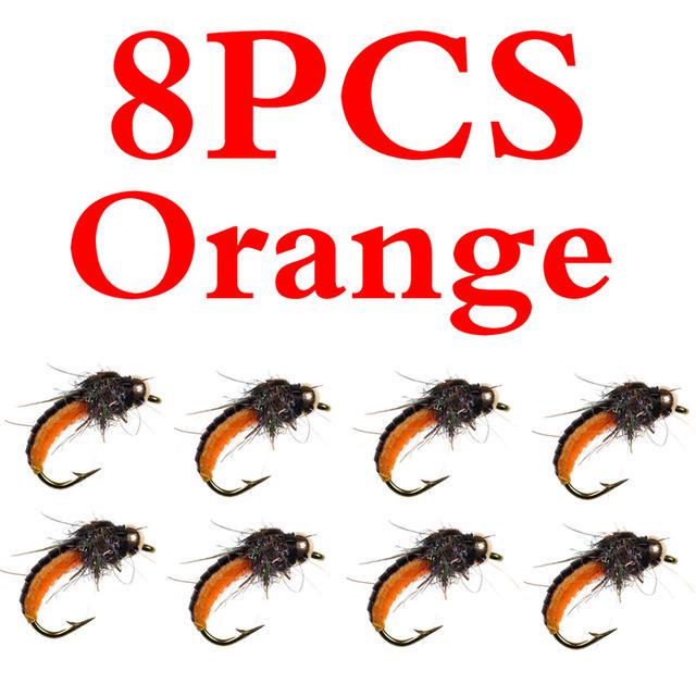 8PCS #12 Brass Bead Head Fast Sinking Nymph Scud Fly Bug Worm for Trout Fishing Nymphing Artificial Insect Bait Lure