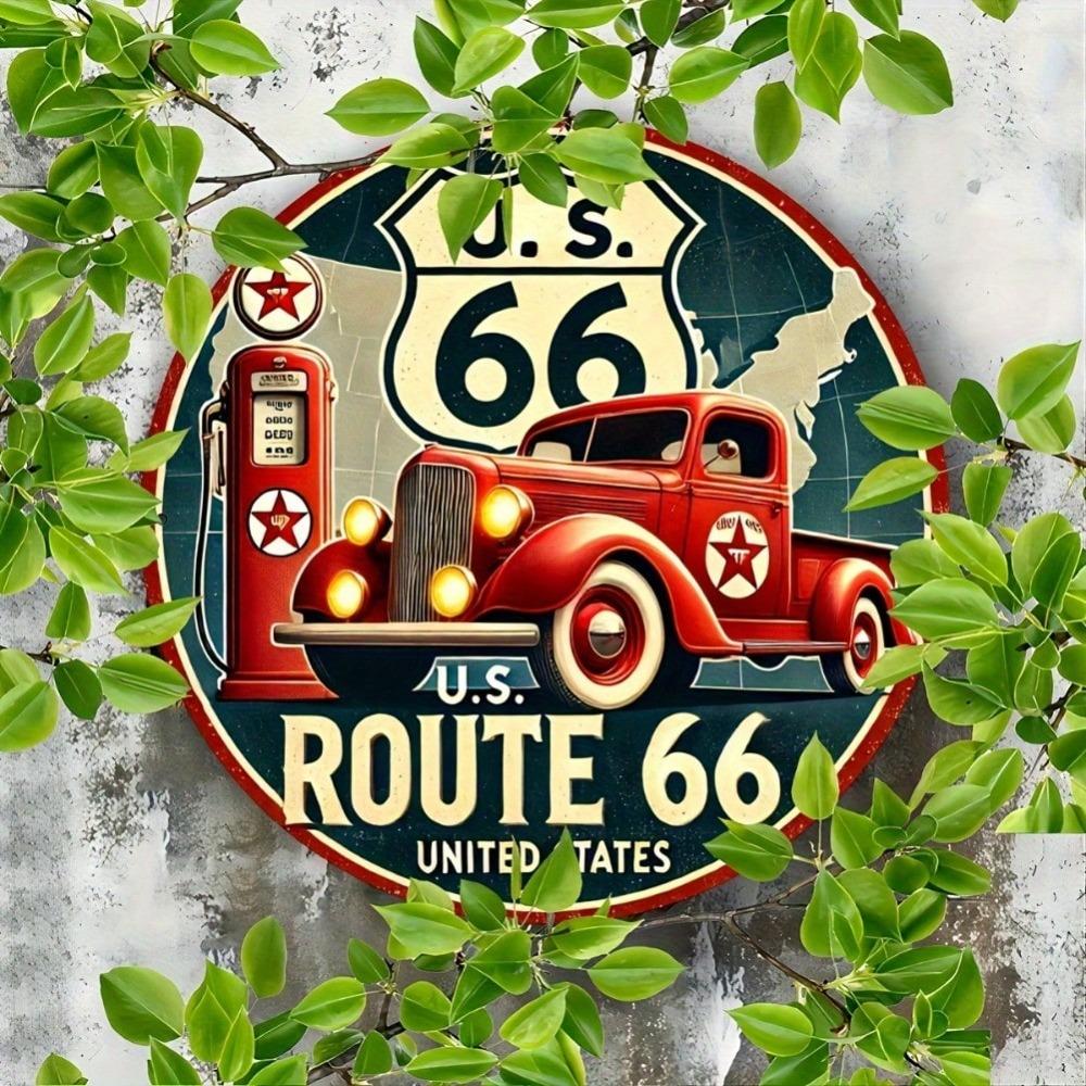 Винтажная металлическая жестяная табличка Route 66 Ретро Автомобиль Бензоколонка Настенное искусство Декоративная табличка Гараж Мужская берлога Декор Подарок