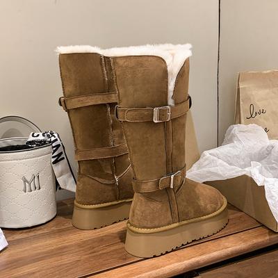 Женские большие размеры длинные зимние теплые меховые ботинки-дутики с мягкой подкладкой ботильоны нескользящие для пеших прогулок спортивные хлопковые ботинки